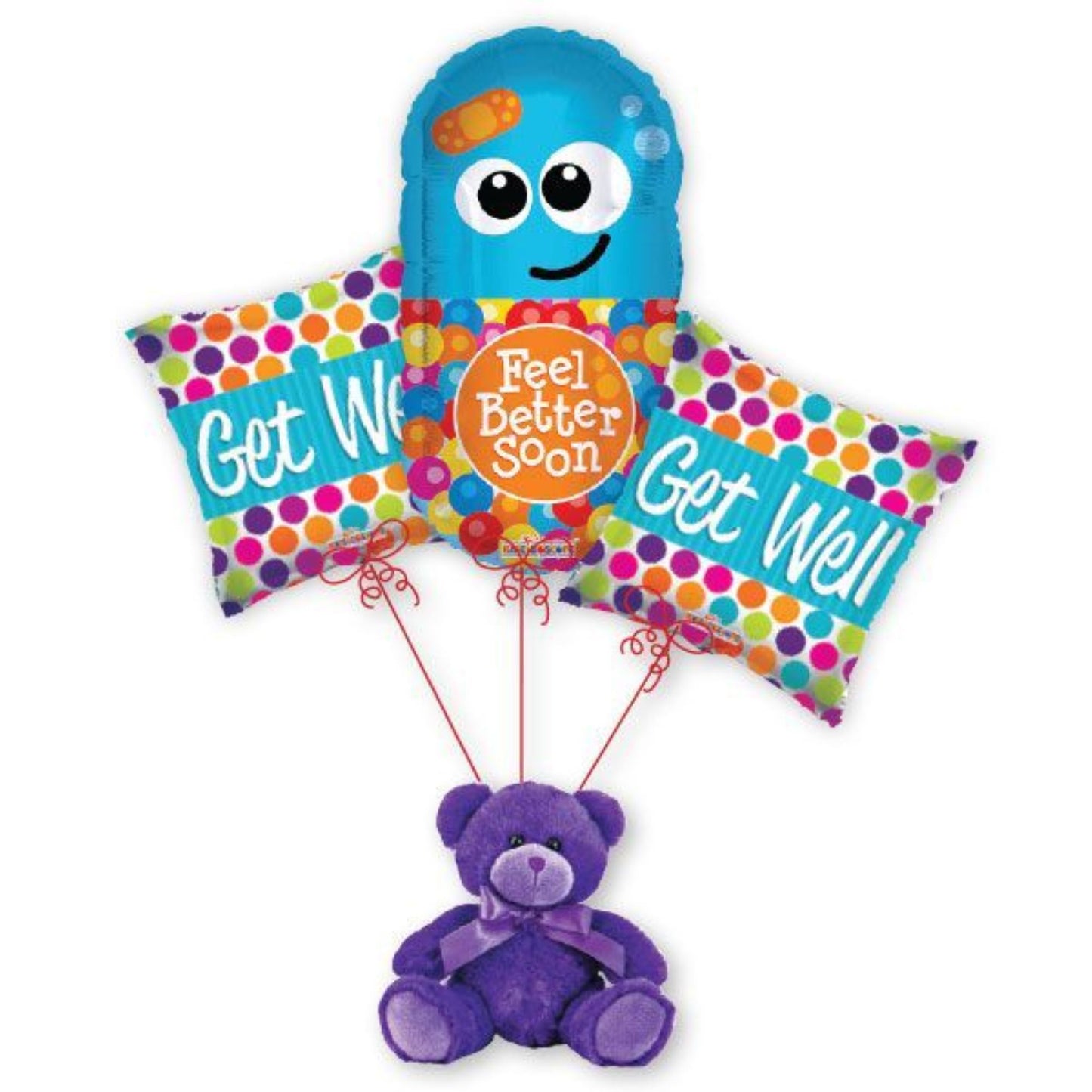 Get well Balloon Bouquet with Teddy bear